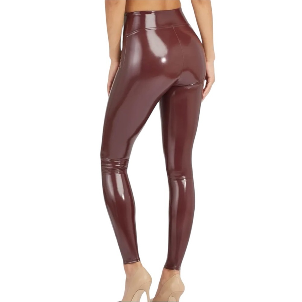 Spanx‎ Faux Patent Leather Leggings Large Burgundy Ruby - Picture 3 of 14
